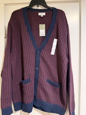Goodfellow & Co Men's Burgundy & Navy Striped Button-Front Cardigan